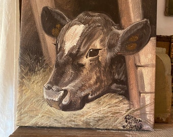 Vintage oil painting calf