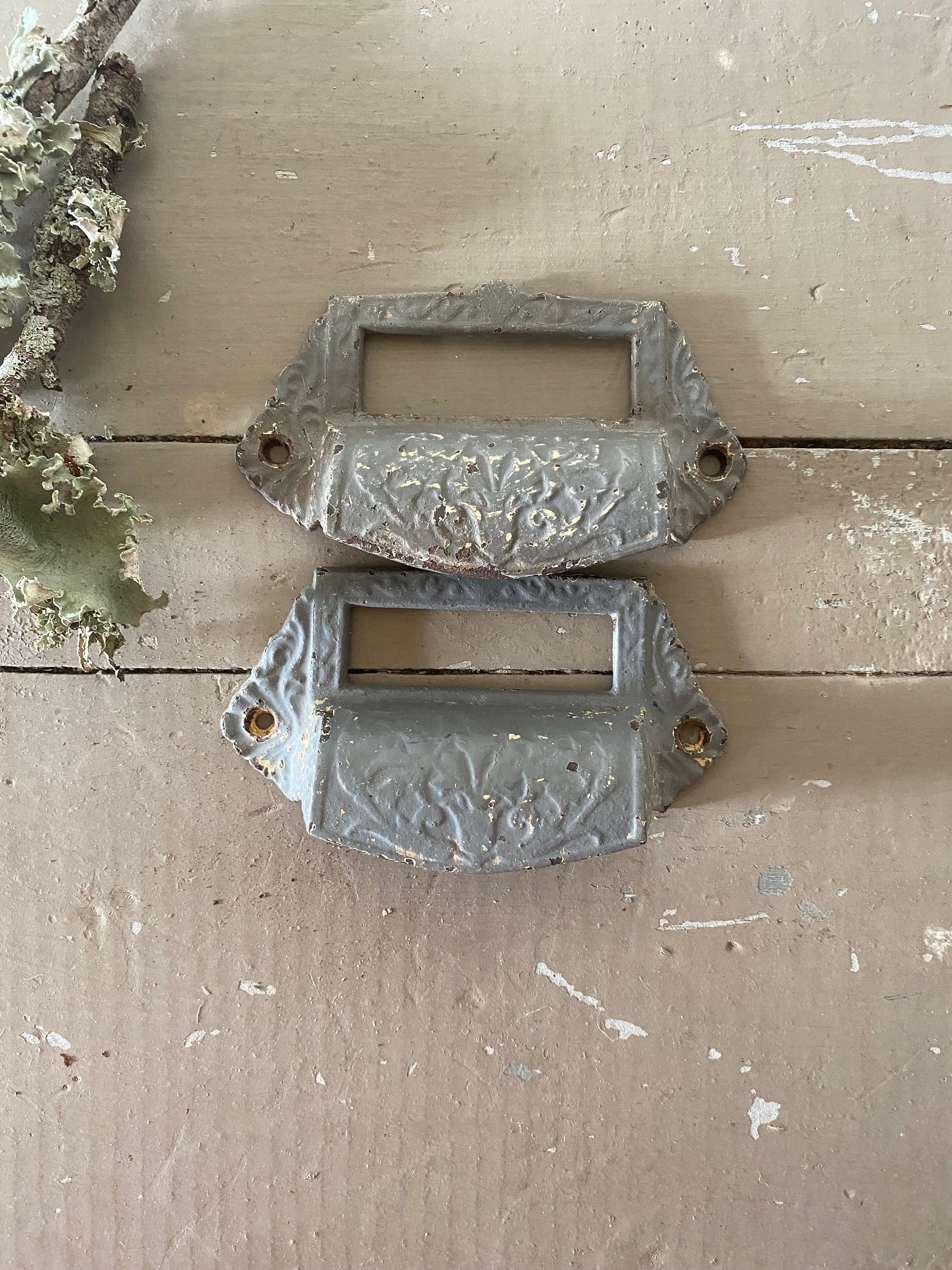 Antique Drawer Pulls With Label - Etsy