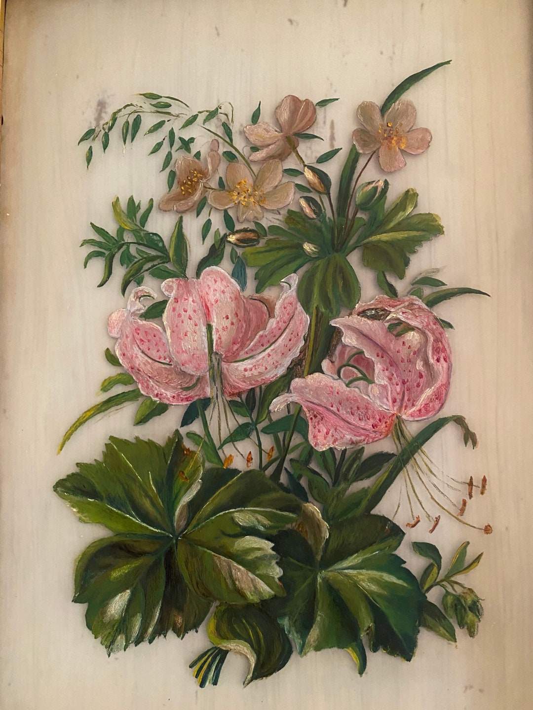 Antique Oil Painting on Glass Floral Etsy
