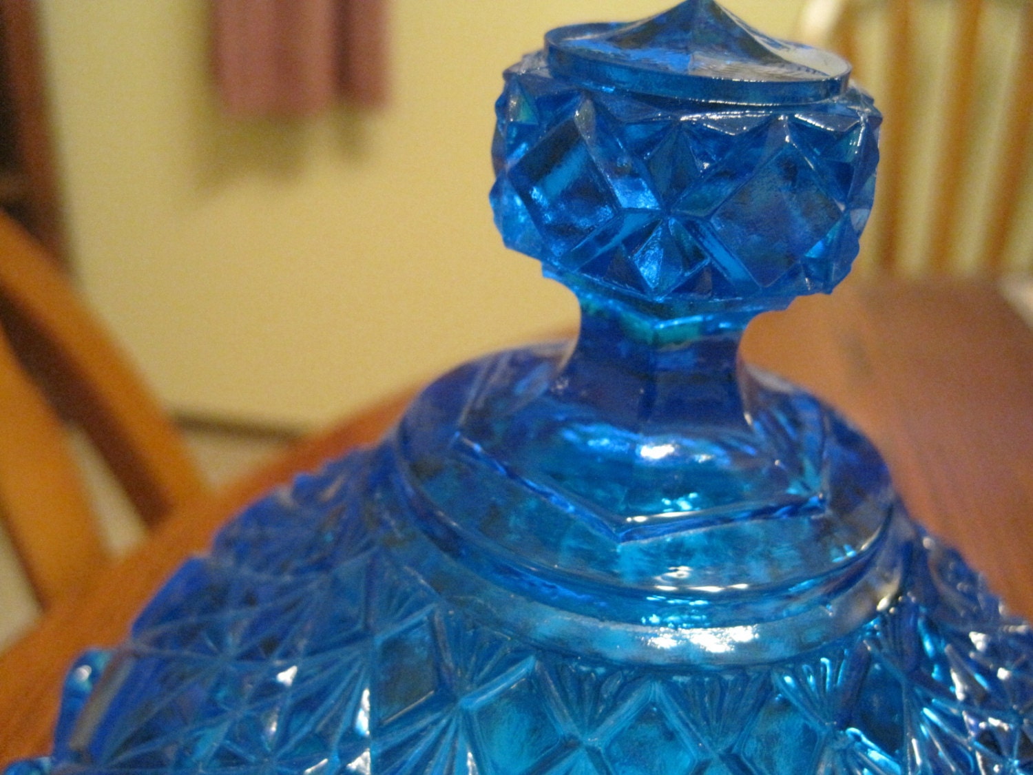 Vintage Peacock Blue Crystal Candy Dish 1960 Etsy