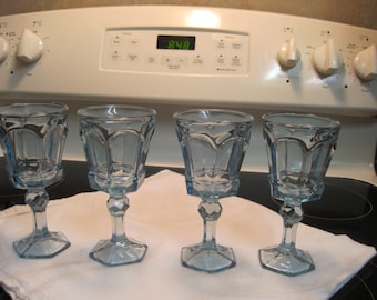 Set Of Four Light Blue Wine Glasses 1970,s
