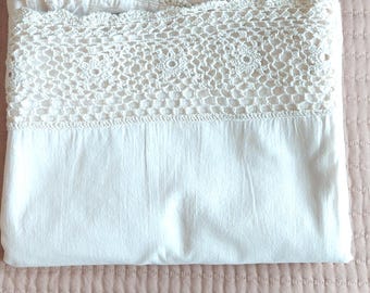 VTG-gehaakt laken ecru Full Queen NIEUW