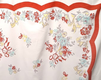 vintage 1950's Tablecloth Flower & Mandolins 52 x 42 inches