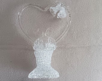 Vtg CAKE TOPPER Spun Glass Swans Heart