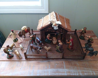 Vintage Nativity Set with Manger Creche 20 Pieces Figures