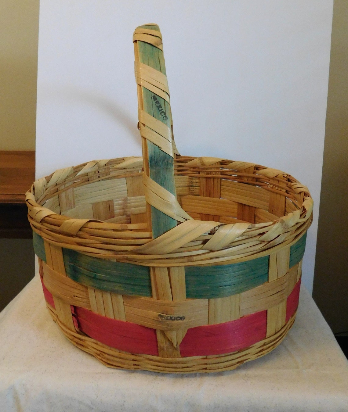 Vintage Wicker Easter Basket LARGE Round made in Mexico Etsy