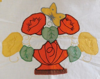 PILLOW COVER Appliqued & Embroidered Morning Glories Flowers