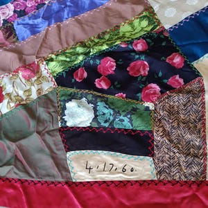Vtg Handmade 1960's CRAZY QUILT 60 x 42 inches