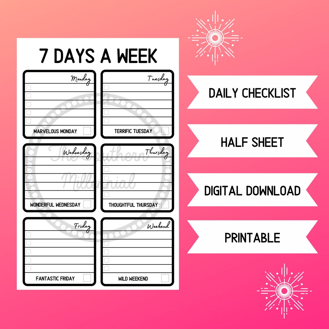 Modern Black and White Printable Daily Checklist Half Sheet - Etsy