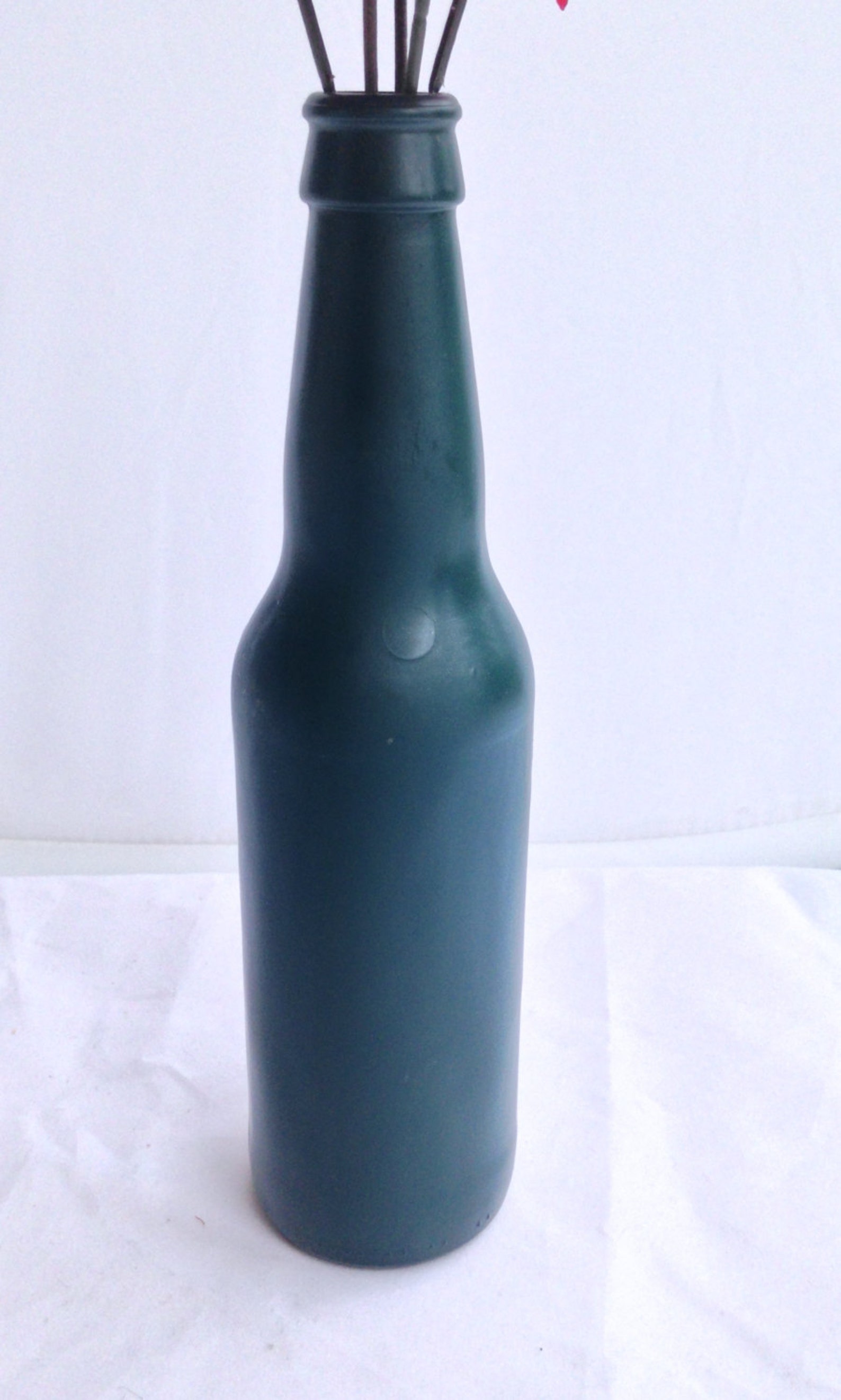 Dark Green Bottle with Red Artificial Daisies Etsy