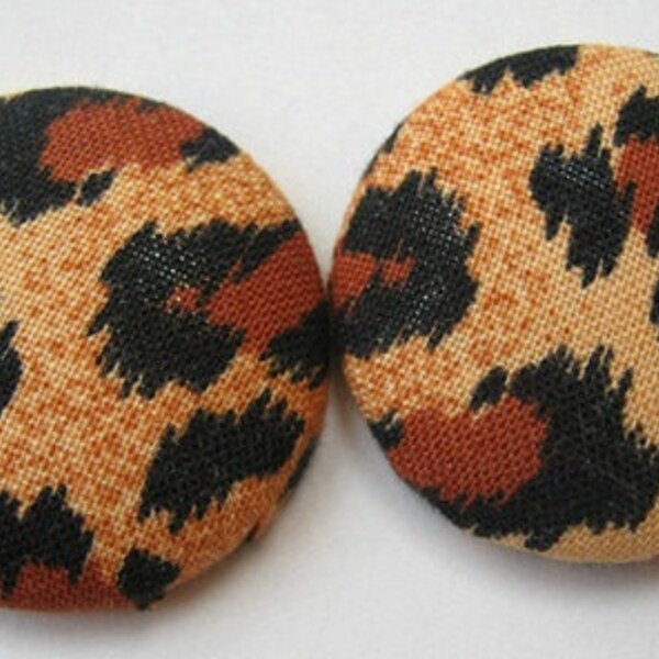 Brown and Tan Leopard Cheetah Print Fabric Button Earrings