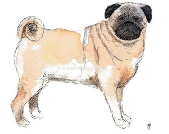 Pug / Greeting Card / Blank Inside / Recycled Paper / Watercolor