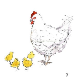 Mama Hen/ Greeting Card /Animal Art / Farm Zoo / Mother&#39;s Day