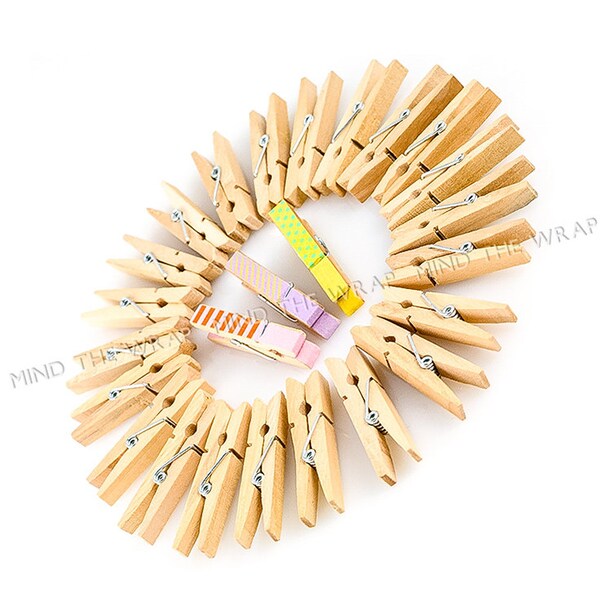24  1.75-inch Clothespins - Small Natural Wood Spring Clothespins - Unfinished Wood for Washi Tape DIY, Weddings, Banners, Paper Clips