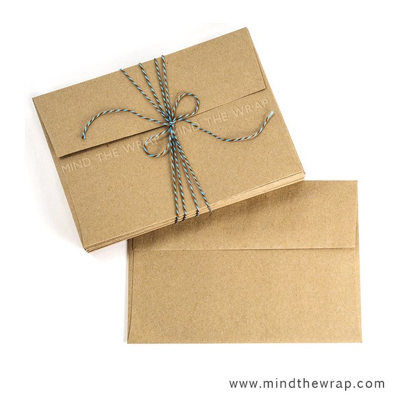 50 - A7 size Kraft Envelopes 7.25 x 5.25 inches - Brown Bag Paper Grocery Bag style - Recycled - made in the USA