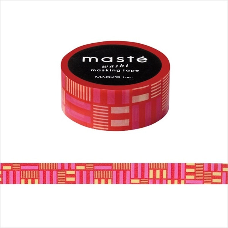 Planners Decoration Craft Supply 15mm x 7m Hot Pink Red and Yellow Abstract pattern Mast\u00e9 Multi Stripe Japanese Washi Tape