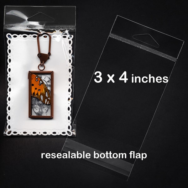 100 Clear Resealable Jewelry Bags - 3x4 inches with Hang Tab - 1.6 mil Acid Free Archival Quality BOPP