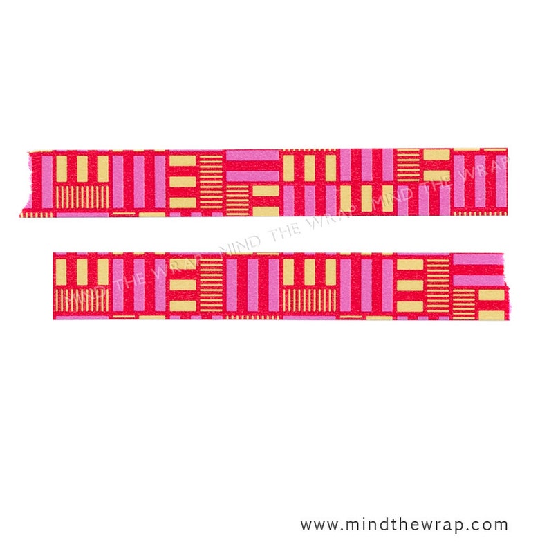 Planners Decoration Craft Supply 15mm x 7m Hot Pink Red and Yellow Abstract pattern Mast\u00e9 Multi Stripe Japanese Washi Tape