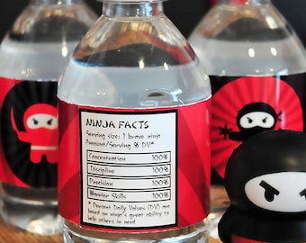 NINJA Red & Black PRINTABLE Juice or Water Bottle Label - "Ninja Facts" Nutritional Label