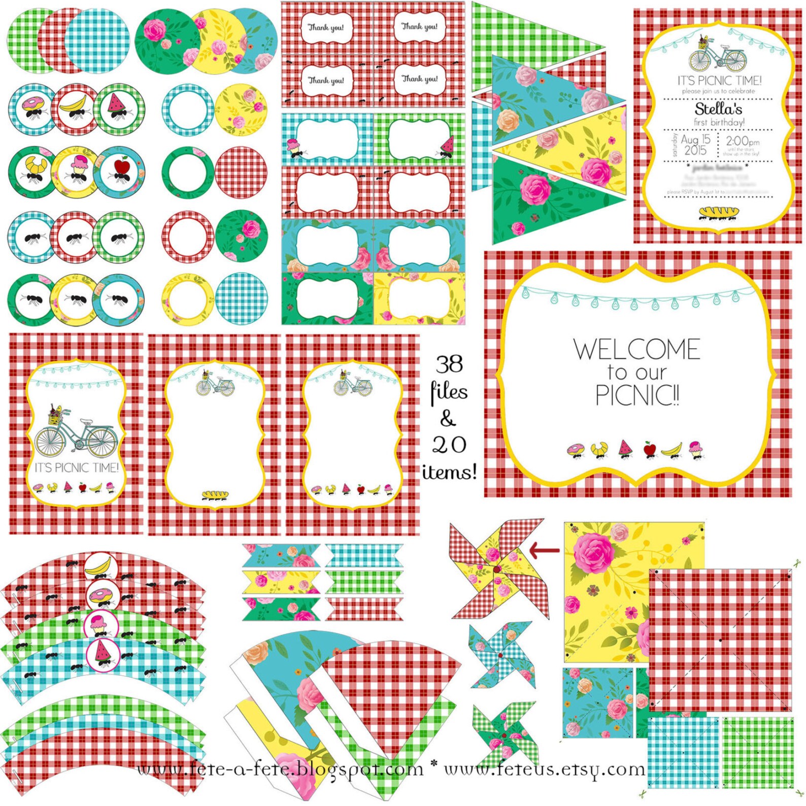Retro Picnic Party Editable &amp; Printable Party Kit | Etsy
