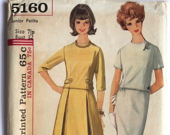 Dress Pattern- Vintage 1960s Women's Pleated Skirt Dress Sewing Pattern Size 7JP Bust 32 Simplicity 5160