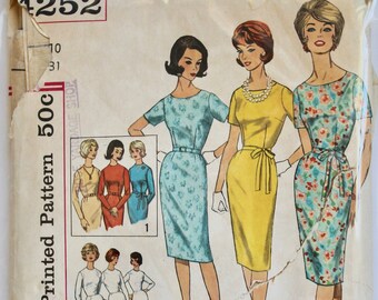 Shift Dress Pattern- Vintage 1960s Women's Fitted Wiggle Dress in Proportioned Sizes Sewing Pattern Size 10 Bust 31 Simplicity 4252