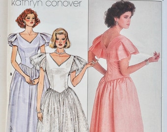 Vintage 1980s Women's Formal Dress with Ruffled Sleeves Sewing Pattern Size 10 Butterick 3684 - UNCUT