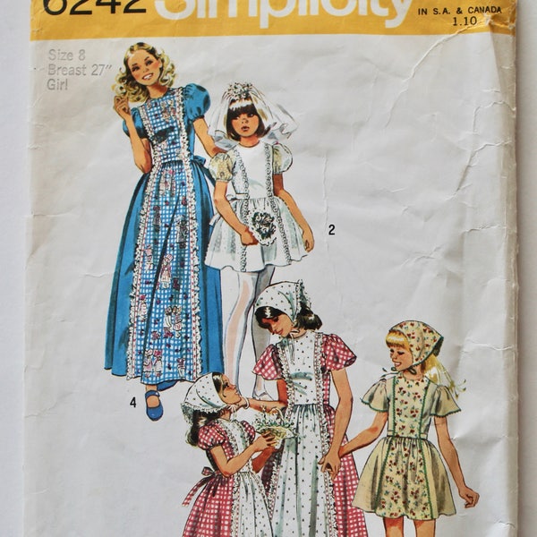 Vintage 1960s Girls Folk/Peasant Style Gathered Dress Sewing Pattern Size 8 Simplicity 6242