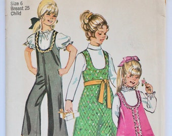 Vintage 1960s Girls Wide-Leg Pantsuit and Dress/Jumper Sewing Pattern Size 6 Simplicity 9132