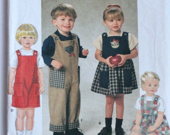 Vintage 1990s Childrens/Kids Overalls and Jumper Dress Sewing Pattern Size 1/2-1-2 Simplicity 7729 UNCUT