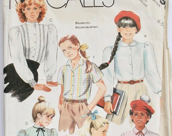 Vintage 1980s Girl's Ruffled High Neck and Collared Shirt/Blouse Sewing Pattern Size 6 McCall's 2090