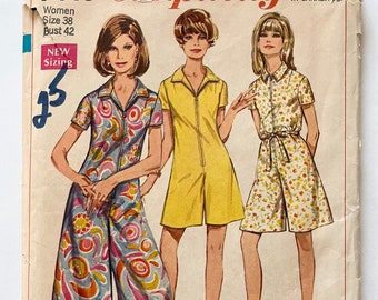 Vintage 1960's Women's Mod Wide Leg Collared Pant Dress Jumpsuit Sewing Pattern Size 38 Bust 42 - Simplicity 7445