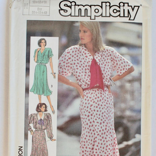 Vintage 1980s Womens Belted Shirtdress Sewing Pattern Size 10-12-14 Simplicity 7510 - UNCUT