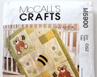 McCalls Craft's M5900 Sewing Pattern Bear Quilt, Blanket, Pillow, Framed Bee - UNCUT
