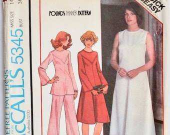 Maxi Dress Pattern- Vintage 1970s Womens Maxi/Mini Dress and Wide Leg Pants Sewing Pattern Size 14 McCall's 5345 - UNCUT