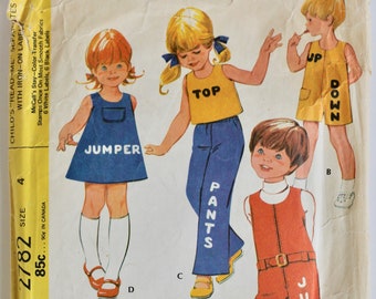 Vintage 1970s Childs Jumpsuit and Separates Sewing Pattern with Iron On Labels Size 4 McCall's 2782