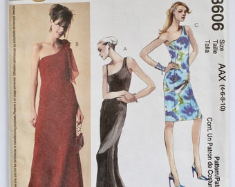 Sewing Pattern - Women's One-Shoulder Formal Fitted Sheath Dress Size 10 McCall's 3606