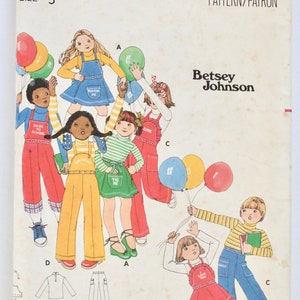 Vintage 1970s Betsey Johnson Girls Skirt Pants Bib Shirt Butterick 4986 Size 5 UNCUT image 1