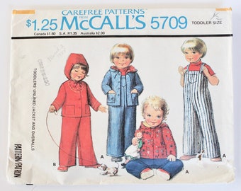 Vintage 1970s Childrens/Toddlers Overalls and Hooded Jacket Sewing Pattern Size 1/2 McCall's 5709