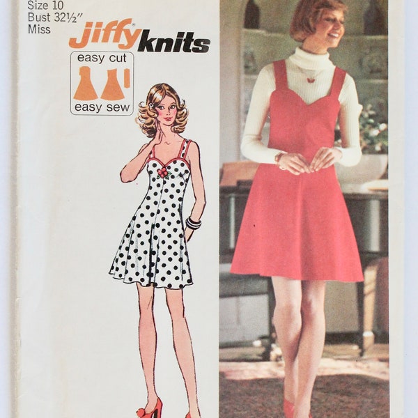 Vintage Sewing Pattern- 1970s Women's Sun Dress Mini Dress for Knits with Sweetheart Neckline Sewing Pattern Size 10 Simplicity 5727 - UNCUT