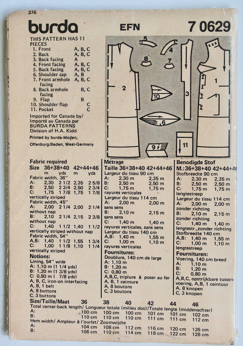 Vintage 1970s Women's Tunic Top or Jumper/dress Sewing Pattern Size 36
