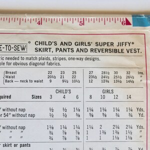 Vintage Sewing Pattern 1960s Childs/Girls Super Jiffy Pants, Vest, and Mini Skirt Size 8 Simplicity 8897 image 5