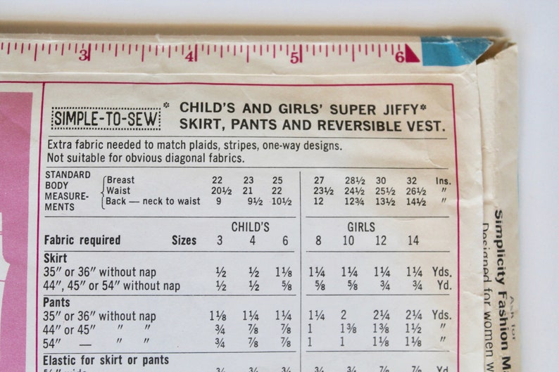 Vintage Sewing Pattern 1960s Childs/Girls Super Jiffy Pants, Vest, and Mini Skirt Size 8 Simplicity 8897 image 5