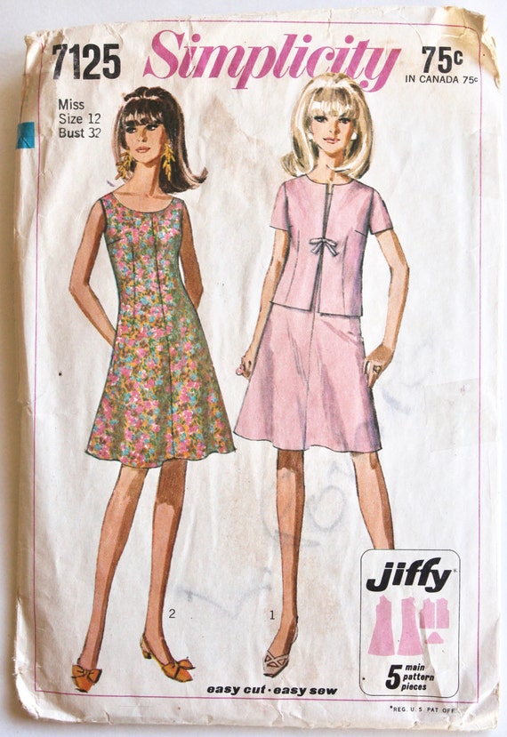 Shift Dress Pattern Vintage 1960s Womens Shift Dress and