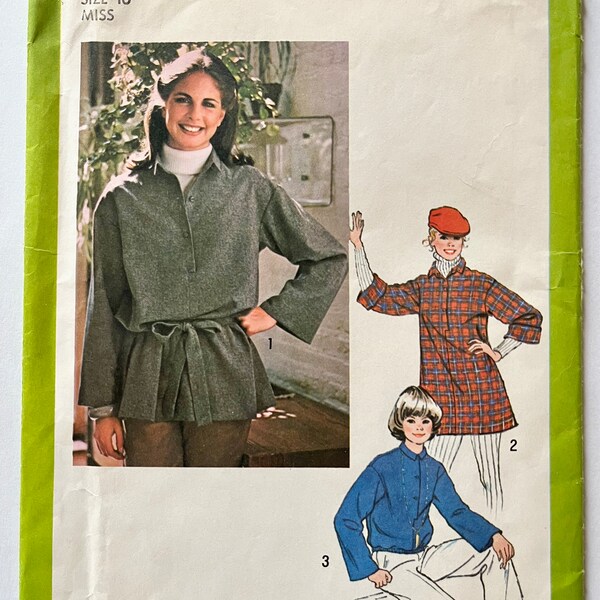 Vintage 1970s Collared Oversized Pullover Shirt/Blouse Belted Tunic Sewing Pattern - Size 10 Butterick 8658 - UNCUT