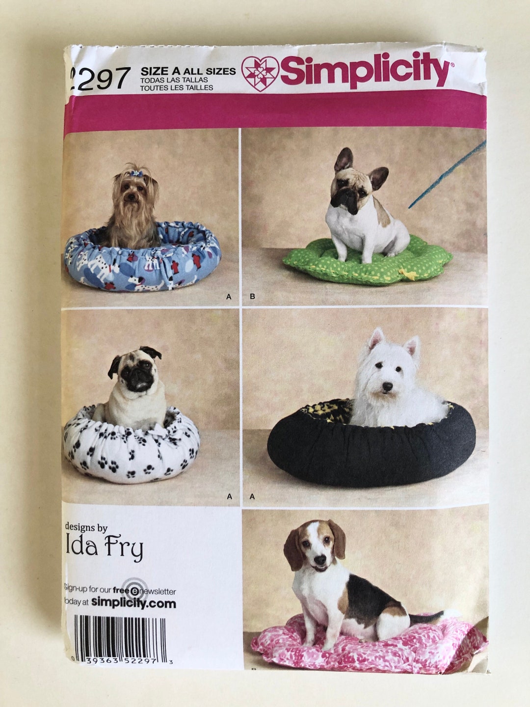 Pet Bed Sewing Pattern Dog or Cat Bed Sewing Pattern by Ida Fry Simplicity 2297 UNCUT Plush Bed