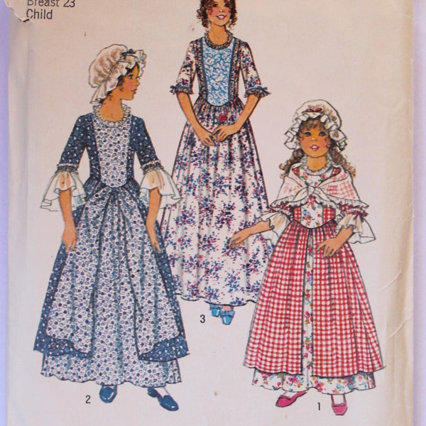 Halloween Costume Pattern- Vintage 1970s Girls Bicentennial Costume (Colonial Dress, Marie Antoinette) Sewing Pattern Size 4 Simplicity 6828