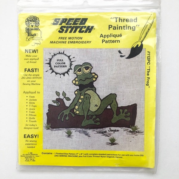 Vintage 1980s Speed Stitch Free Motion Embroidery Applique Pattern- Frog on a Log #112PC- Unused