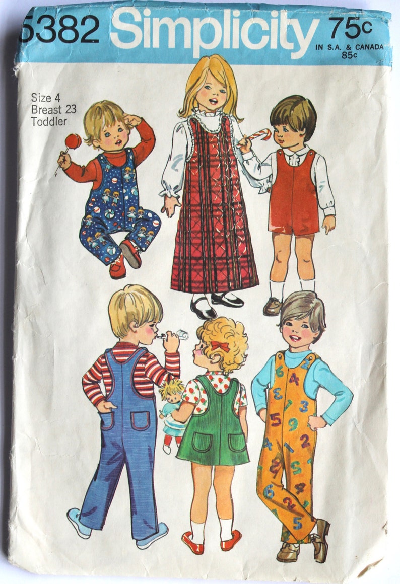 Childs Sewing Pattern Vintage 1970s Childs Overall/Jumper Sewing Pattern Size 4 Simplicity 5382 image 1