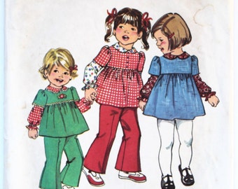 Babies Sewing Pattern Vintage 1970s Toddlers/Childs Dress, Shirt, and Pants Sewing Pattern Size 2 Simplicity 6532